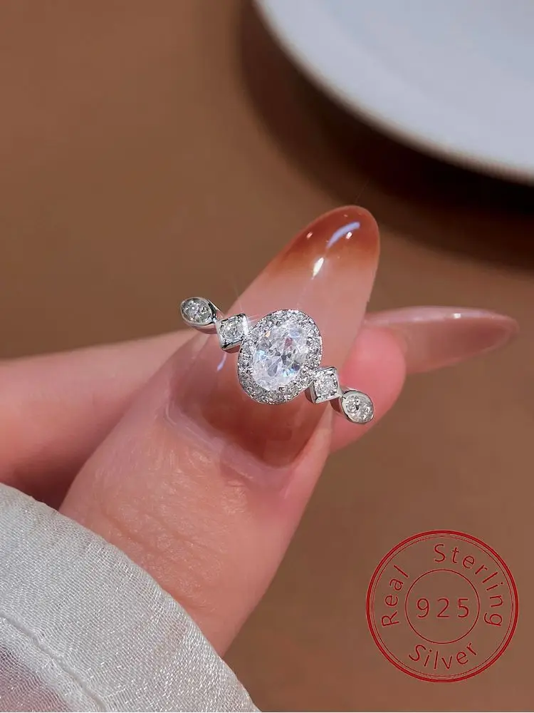 

925 Sterling Silver Fashion White Rhombus Oval Zircon Ring For Women Anniversary Engagement Wedding Luxury High Quality Jewelry