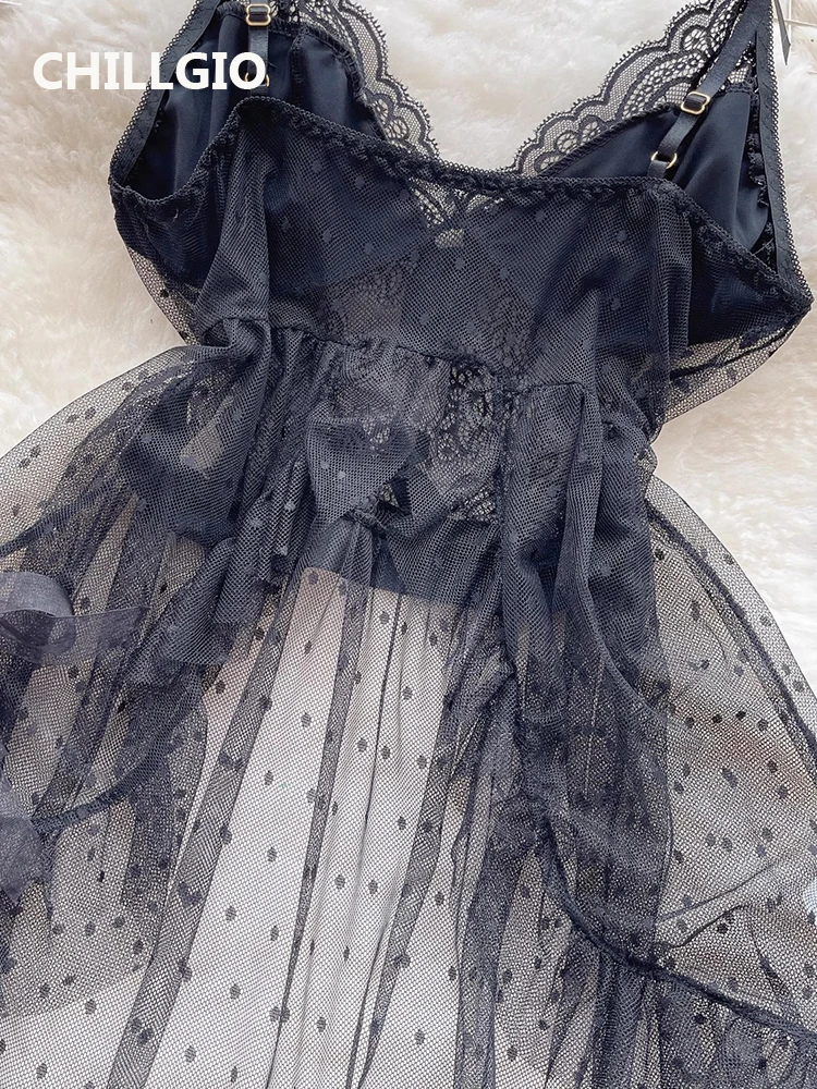 MiniInTheBox LGIO-Robe en dentelle transparente à pois pour femme, robe à bretelles spaghetti, robe d'été Hotsweet, chemise de nuit fendue irrégulière, mode sexy, 7.0