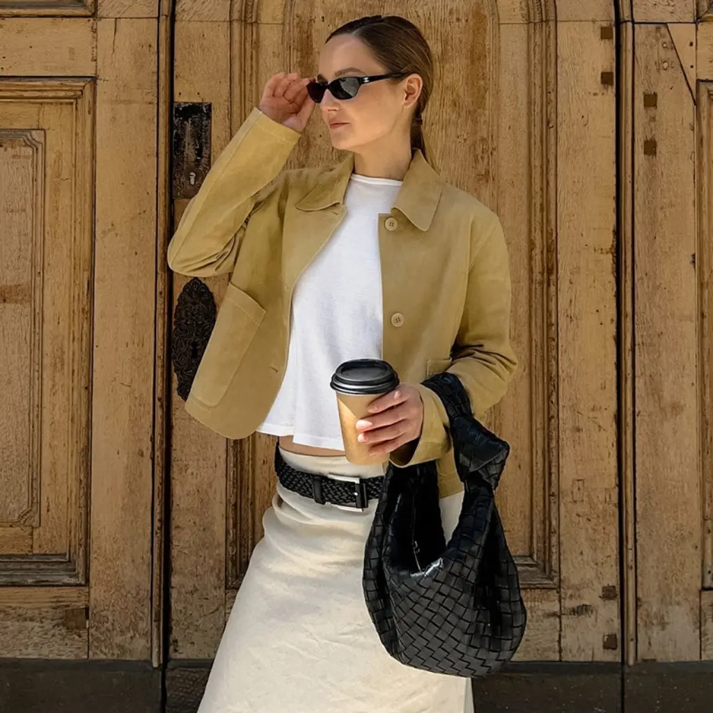 

Women's Suede Jacket Coat Double Pocket Small Style Autumn Winter Fashion European American Top