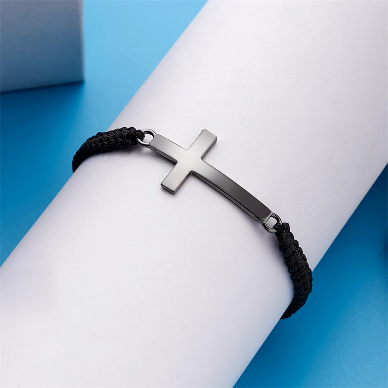 Hip Hop Edelstahl Kreuz geflochtenes Armband für Frauen Männer rot schwarz einfaches Paar verstellbare Handgelenk Armreif Christian Souvenir – Detail 28