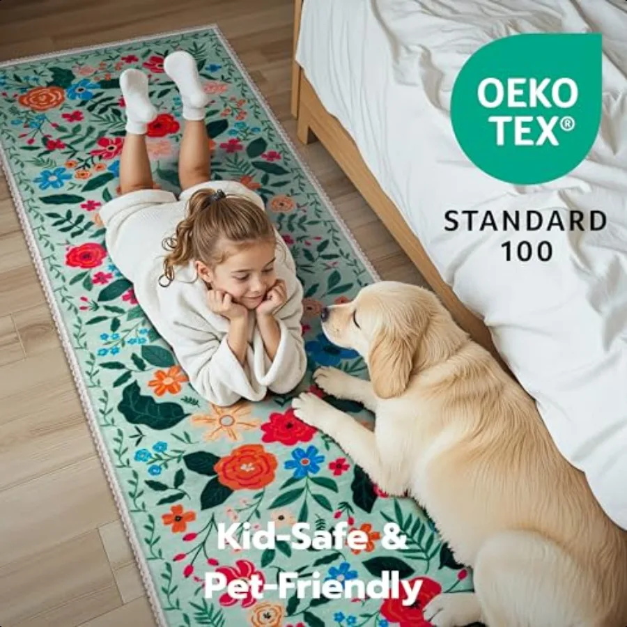 Hallway Runner Rug Washable 2'6''x8' Non Slip Kitchen Rug with Rubber Backing Soft Boho Floral Floor Carpet Runners for Entrywa