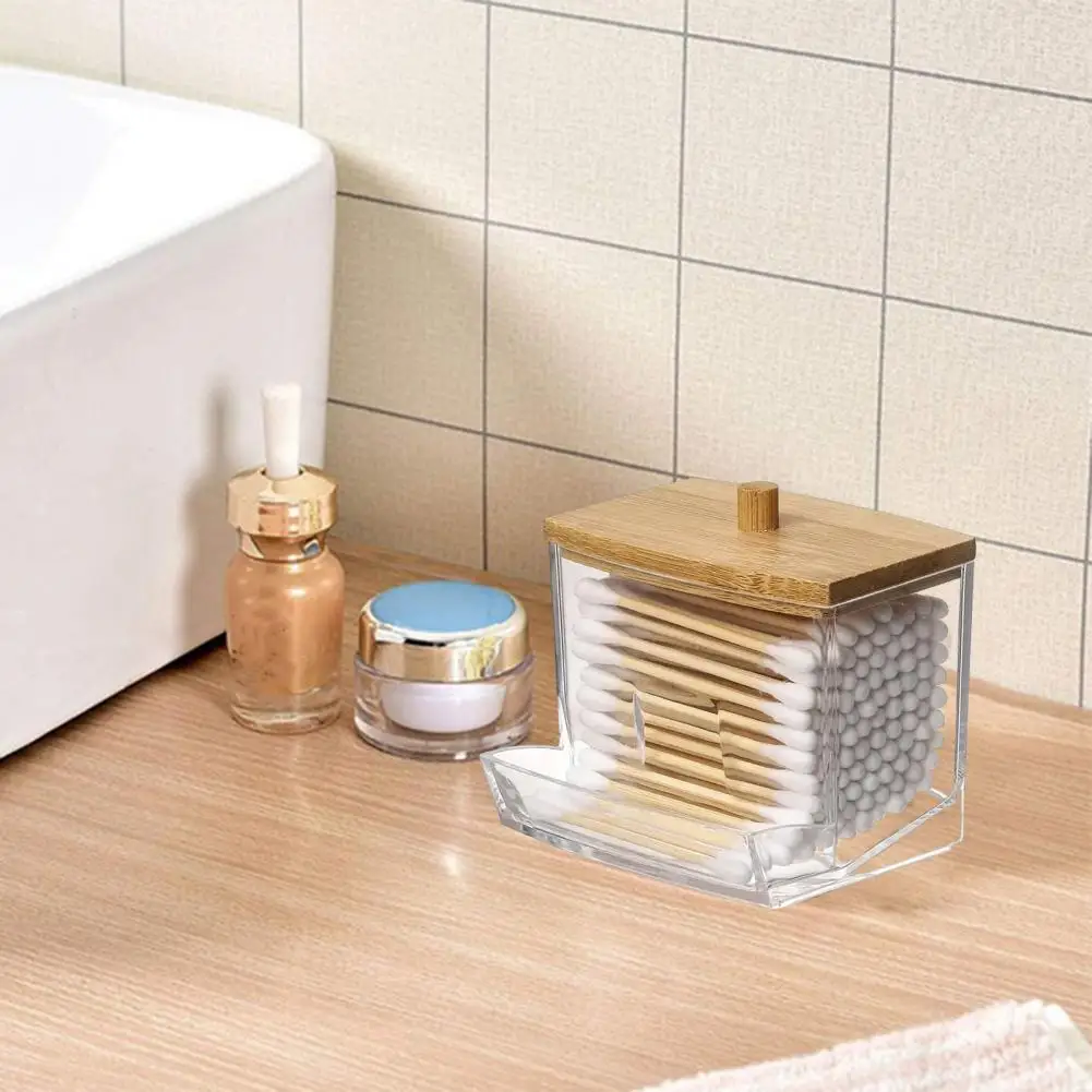 Office Storage Container Cotton Swab Holder Transparent Cotton Swab Toothpick Dispenser Storage Box with Lid for Bathroom