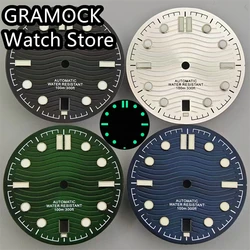 GRAMOCK 31mm Watch Dial Black White Blue Green Dial Green Luminous Fit NH35 Movement 6 O'clock Date Window