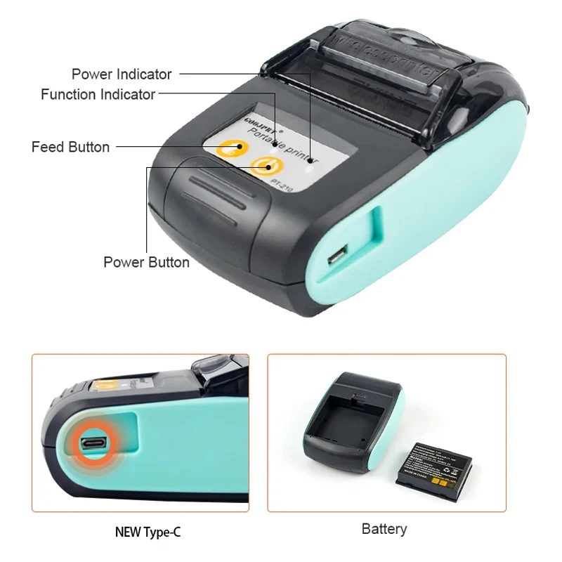 Mini 58mm Thermal Portable Receipt Wireless Ticket Printer  Portable Mobile Bluetooth For Android IOS Thermal Bill Printer