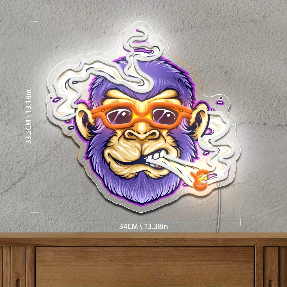 Funky Purple Monkey Neonschild mit Sonnenbrille und Raucheffekt, coole LED-Wandkunst für Bar, Spielzimmer, Heimdekoration, einzigartiges Geschenk