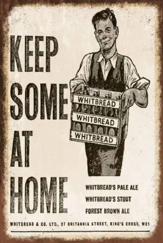 Whitbread Ale & Stout Advert Aged Look Vintage Retro Style Metal Sign, Bar Pub