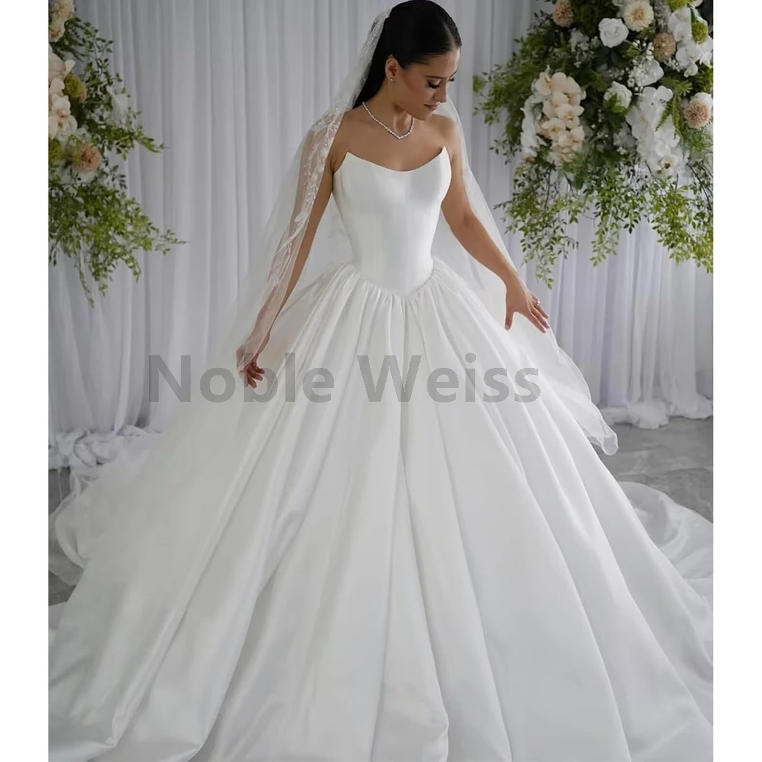 Trägerlose Satin-Brautkleider für Frauen, Braut, lange formelle Abendkleider, individuell anpassbar