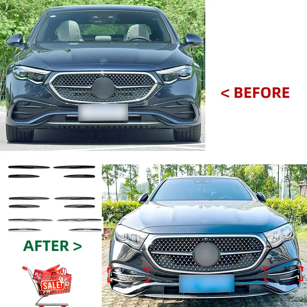 

Комплект из 4 накладок на решетку воздухозаборника и сплиттера переднего бампера для Mercedes-Benz E-Class W214 S214 AMG Line 2024+ из ABS-пластика