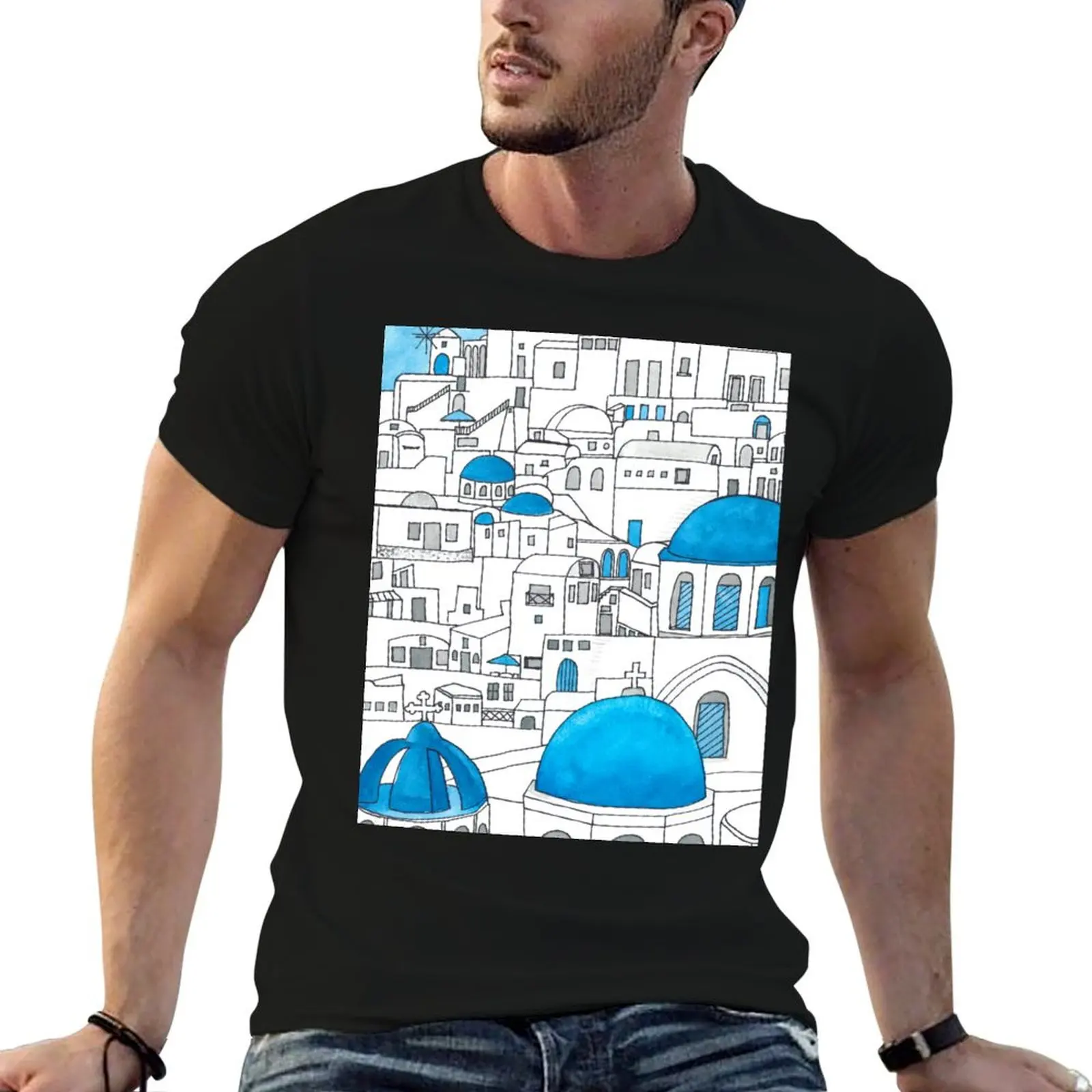 

Santorini Blue and White Paradise T-Shirt funny t shirts cotton cotton tshirt 100% man t shirt designer T-Shirt