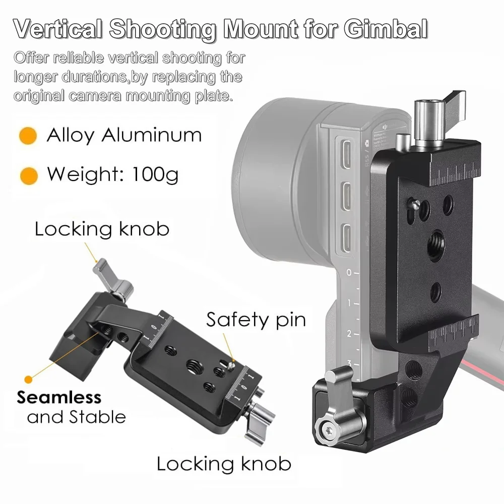 Aluminum Alloy Vertical Mount Arm Compatible with DJI Ronin RS 2/RS 3/RS3 PRO Gimbal Stabilizer,Vertical Shooting Extended Stand
