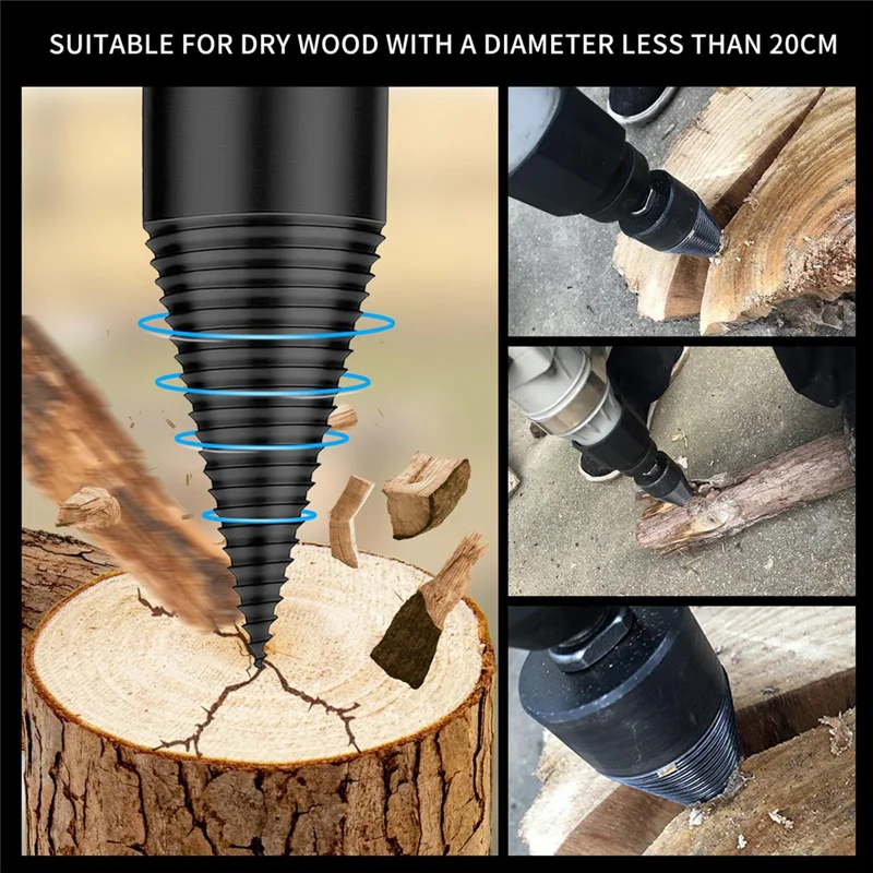 

T98C-6 PCS Firewood Log Splitter, 38Mm+50Mm Log Splitter Drill Bits, Wood Log Splitter +4 Handles