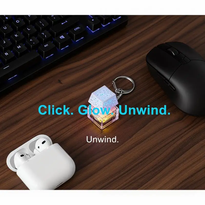 Colorful Light Up Push Button Sensory Keychain LED Glowing Keyboard Fidget Toy for Bulk Party Favor Supply