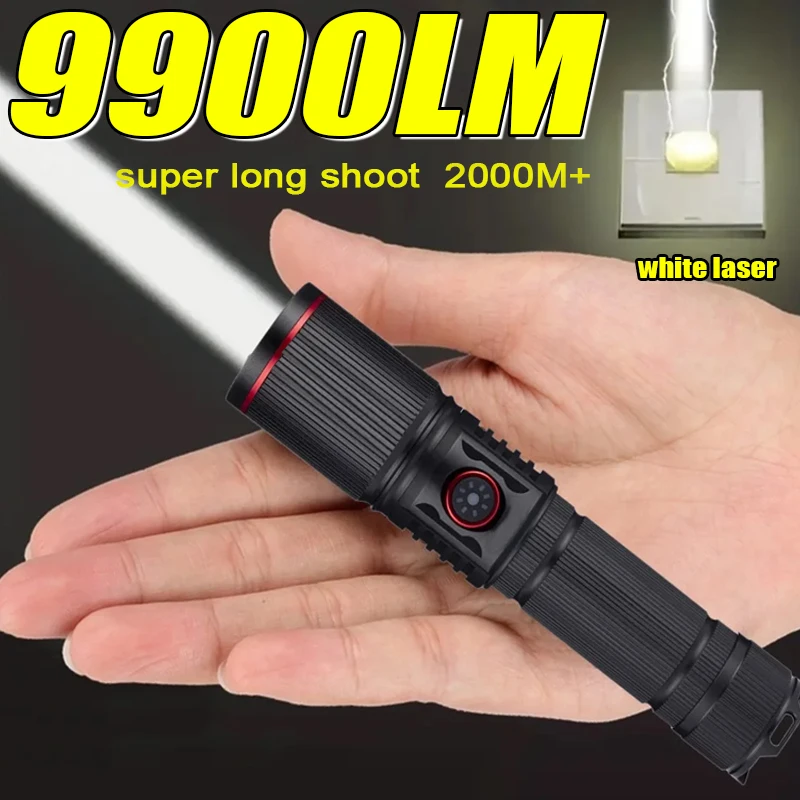 30W Hochleistungs-Taktische LED-Taschenlampe Superhelle LED-Scheinwerfer Langstrecken-Taschenlampe mit Zoom für Notfälle und Outdoor mit Batterieanzeige