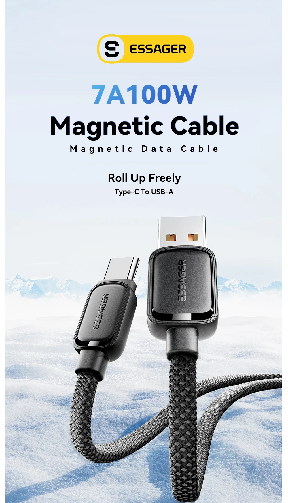 Essager 7A Magnetic Fast Charger Cable USB A To Type C Magic Rope USBC Magnetic Cable Self Winding Cable For Vivo Oneplus OPPO