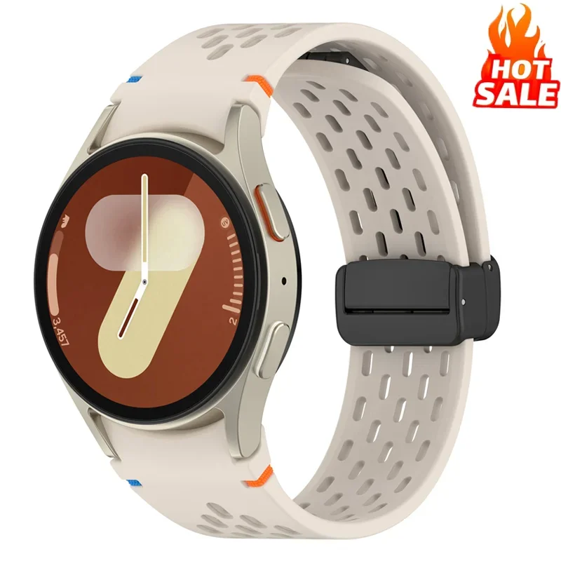 Silicone Strap for Samsung Galaxy Watch 7 6 5 4 FE 40mm 44mm/6 Classic/5Pro Magnetic Buckle Band No Gaps Galaxy Watch7 Bracelet
