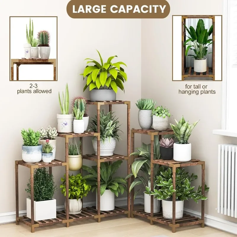 Plant Stand Indoor Outdoor, 11 Tier Corner Shelf Wood Rack Organizer Display for Multiple Plants Large Ladder Holder Flowe