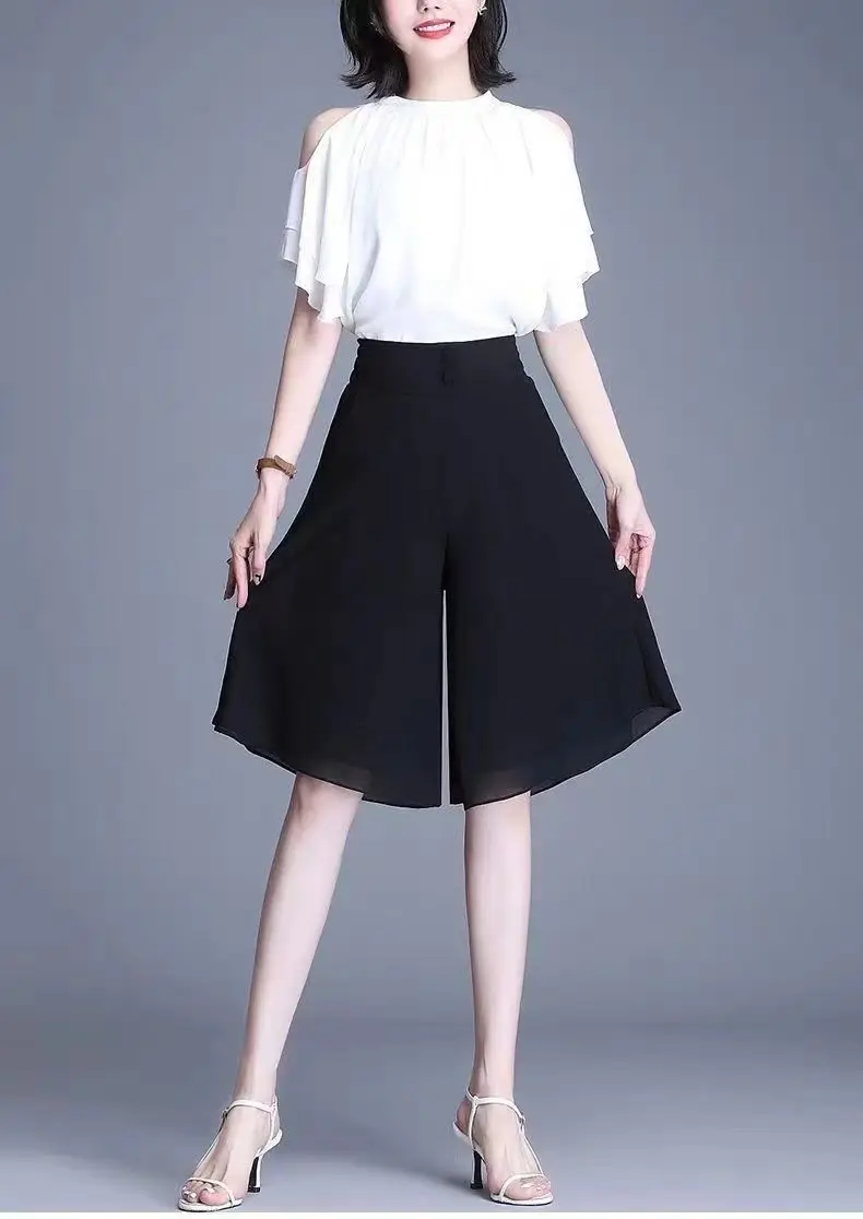 Summer Simple Solid High-Waist Wide-Leg Pants for Middle-Aged Women