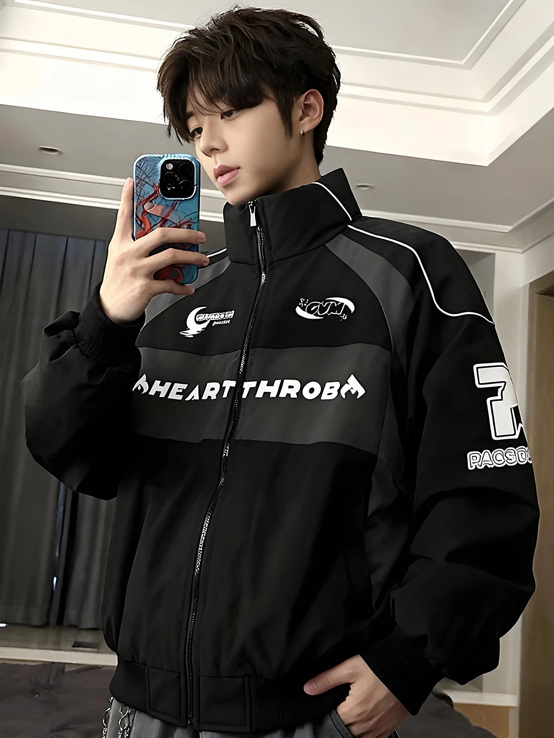 

Bla American Sle Motorcycle Cotton Jaet Men's Winter Thiened Cleanfit Flight Collar ort Coat Color Blo Youth Faion