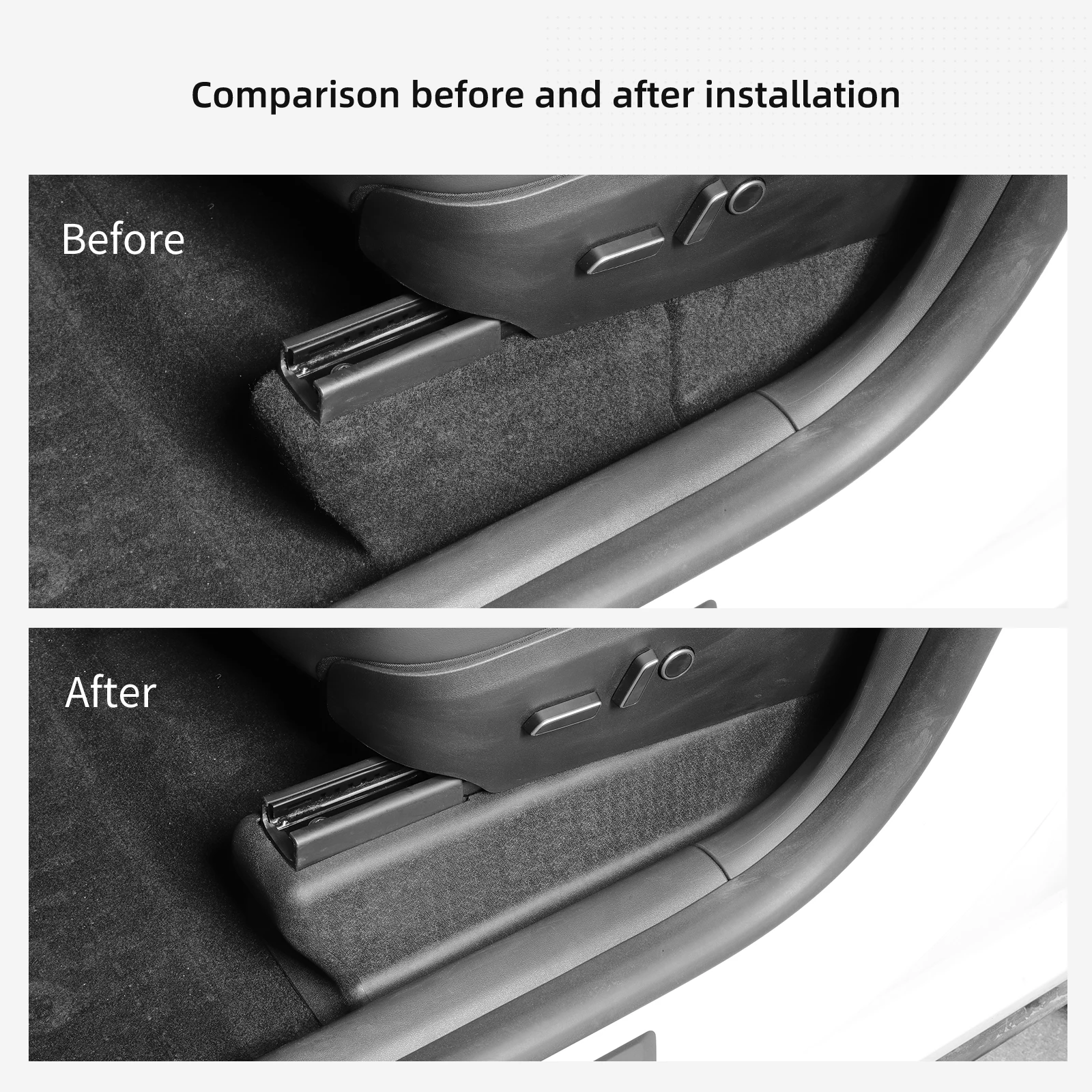 Für Tesla Modell Y 2024, unter der Sitzecke, Anti-Kick-Schutz, Rücksitz-Gleitschienen, Schutz-Set, Auto-Innenzubehör – Detail 2