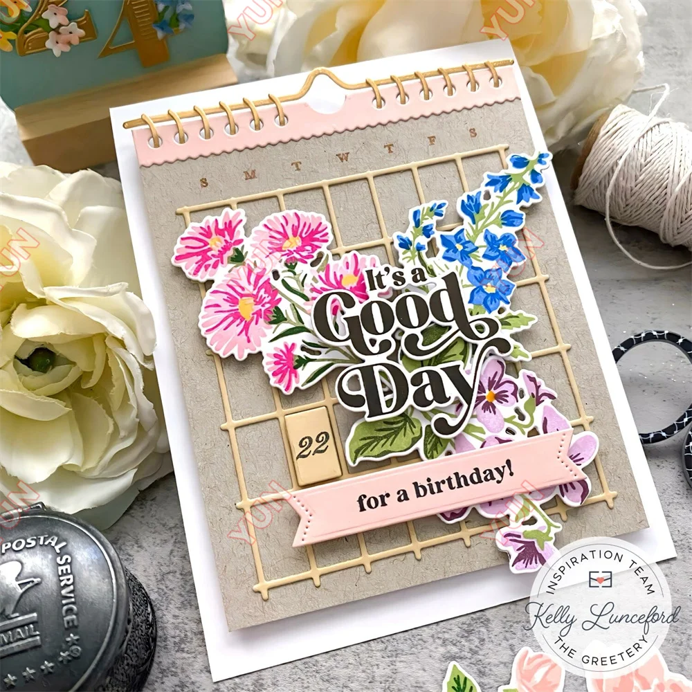 New Greetery One Fine Day Calendar Basics Birth Month Blooms Dies Stamps Stencils for DIY Scrapbooking Holiday Greeting 2024 New