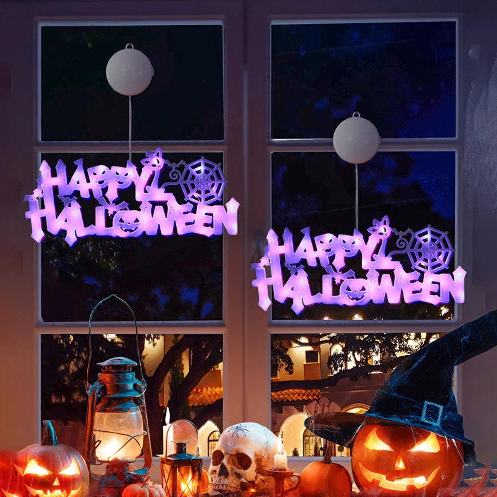 Led Halloween Window Lights With Hooks Battery Powered Indoor Window Hanging Lights For Halloween Window Decor (32 X 13 X 0.8cm)