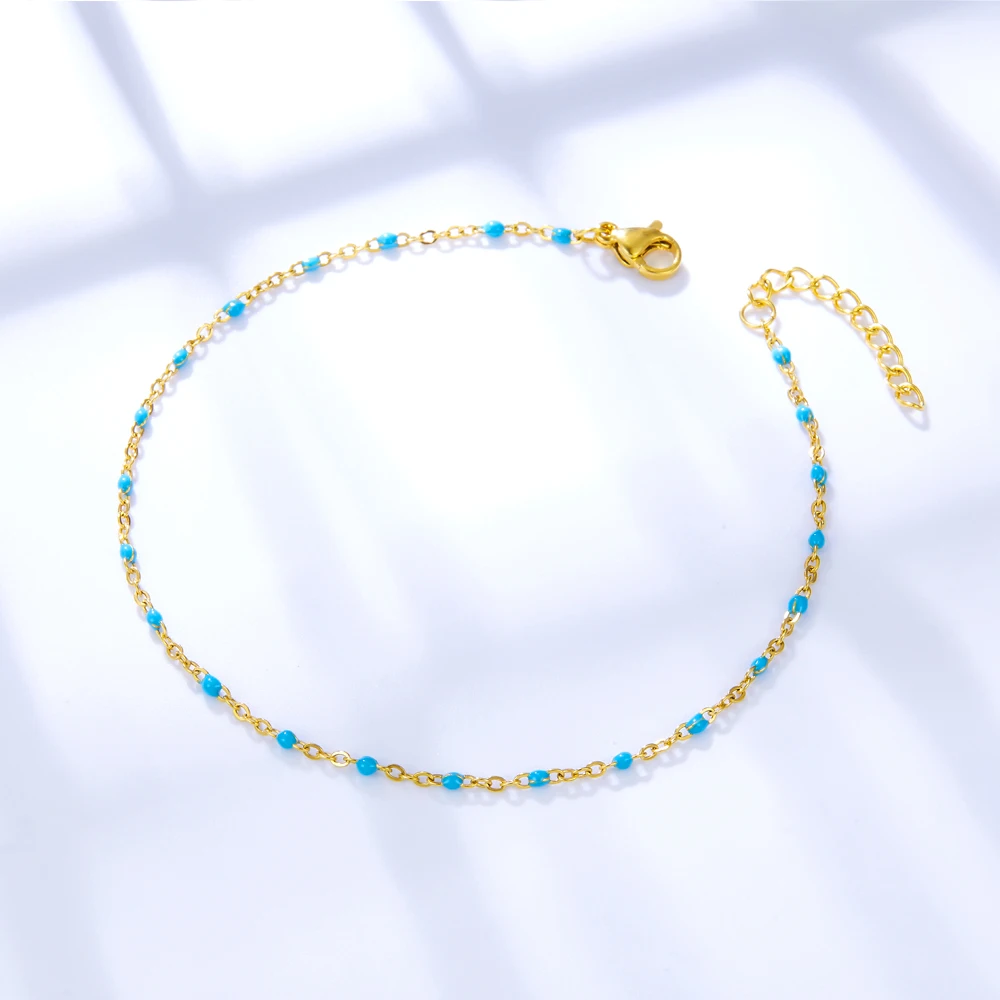 LUXUKISSKIDS Stainless Steel Enamel Beads Anklets Bead Chains Sandal Jewelry Yellow Green Blue For Woman Beach Accessories