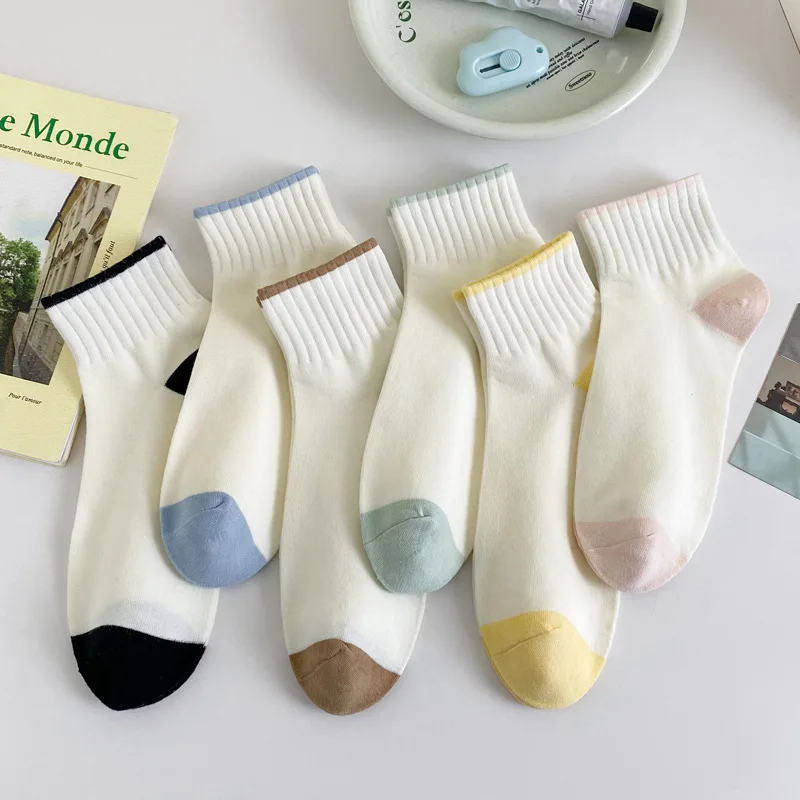 

Women'S Socks Low Barrel Cotton Socks For Women White Short Socks Color Match Leisure Thin Socks Summer Breathable Socks