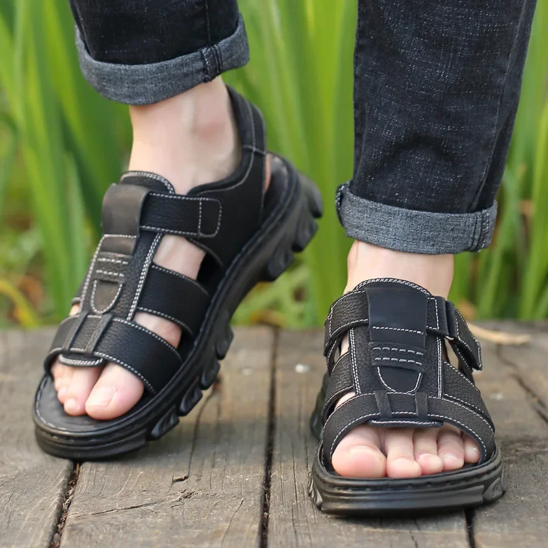 Sandals Men New Beach Shoes Cowhide Slippers Male Outdoor Non-Slip Thick-soled Leather Sandals summer New Men\'s Outdoor Sandals