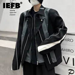 IEFB Patchwork Jacket Men Turn-down Collar Zipper Contrast Color Male Jackets 2024 Autumn Winter Male Clothing New Trend 9C7175