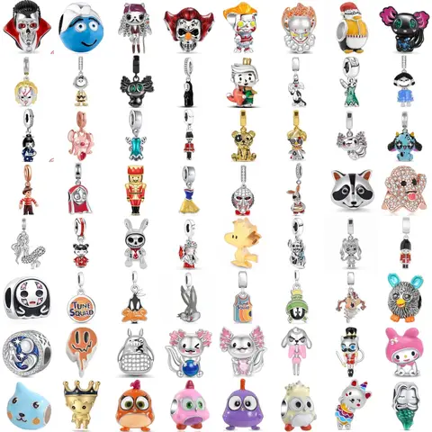 Miniso Disney New 925 Silver Cute Bird Tiger  Dog Rabbit Salamander Charm Bead fit Original Bracelet Trinket DIY Women Jewelry