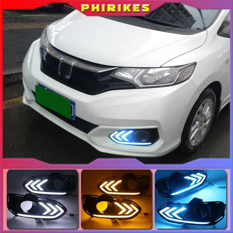 2pcs For Honda jazz fit 2018 2019 LED DRL Daytime Running Lights Daylight Fog Lamp Cover With Turn signal lamp