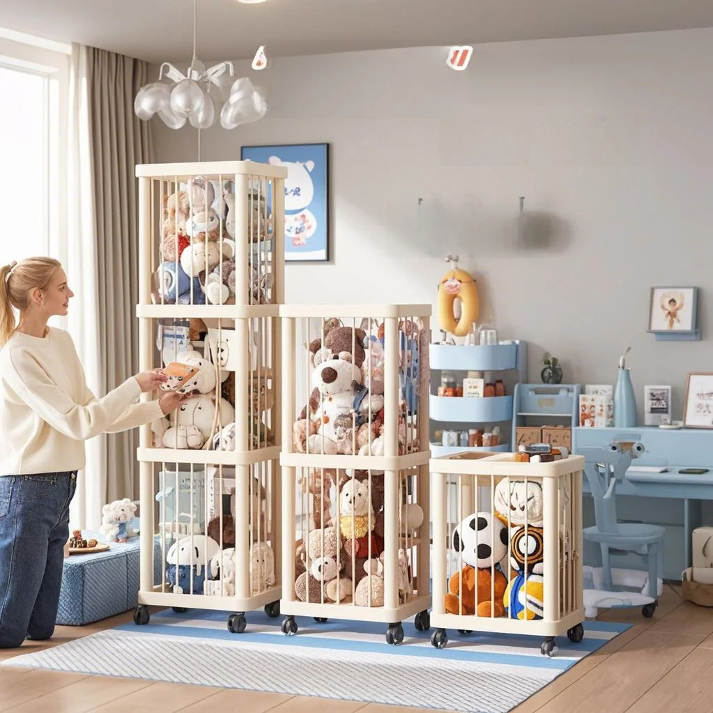 

Upaded Elastic Plu Doll Storage Buet Toy Organizer Children's Plaything Sorting Tube Transparent Storage Solution
