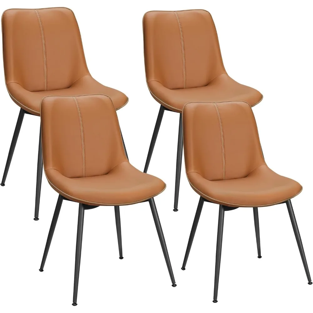 Leather Dining Chairs Set of 4, Comfortable Upholstered Seat Dining Room Chairs with Swivel Leveling Feet, Curved Backret