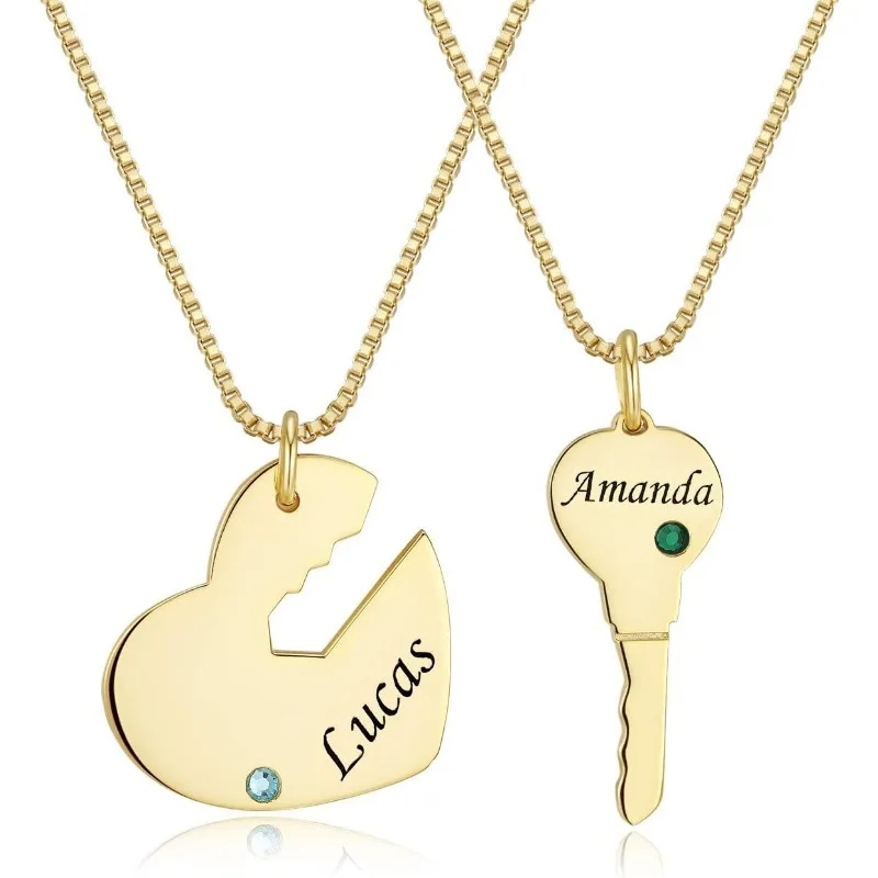 Personalized Engraved Name Pendant Sets for Couple Best Friends Engraved Love Necklace Set Custom Made with Any Name