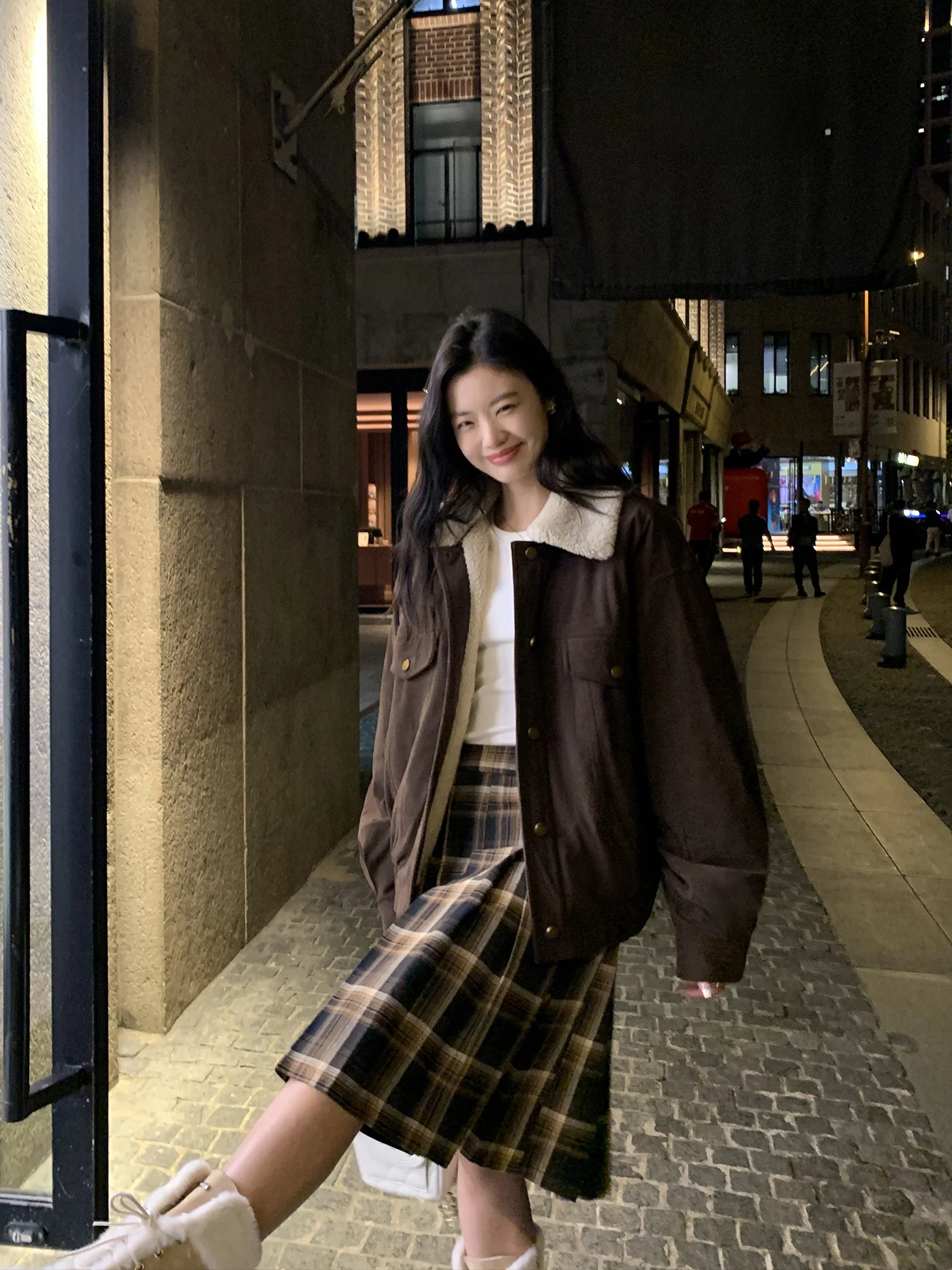 Pusumede Retro Plaid Woolen Skirt Women Slimming Half-length Pleated Skirts Casual Cotton Straight-cut Autumn Season