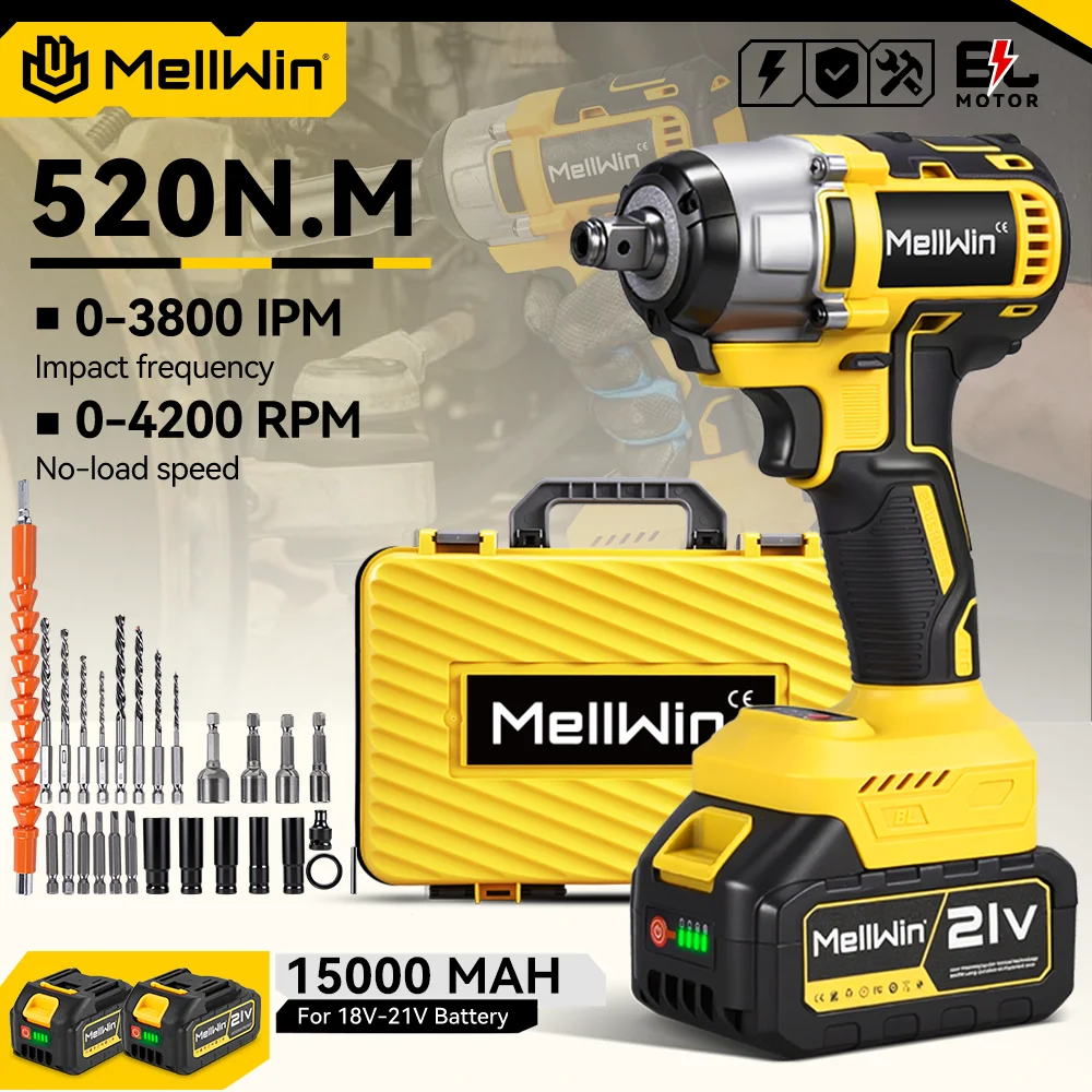 MELLWIN 520N.M Bürstenlosen Elektrische Schlüssel Set 3-IN-1 Cordless Schraubendreher Bohrer Schlüssel Power Werkzeuge Für Makita 18V Batterie pin – Detail 2