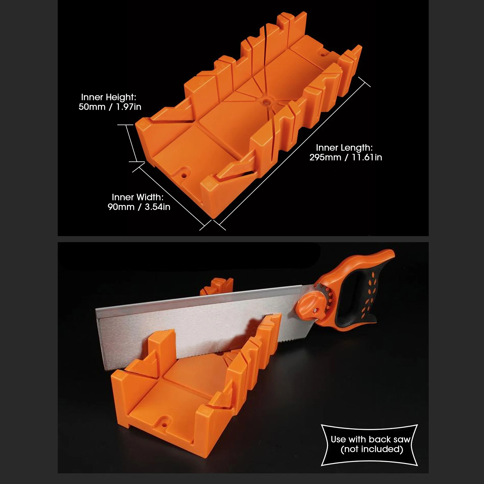 12/14-inch Mitre Box with Movable and Non-slip Jaw Woodworking Miter Saw Box Miter Saw Holder Storage 45/ 22.5/ 90 Degrees Cuts