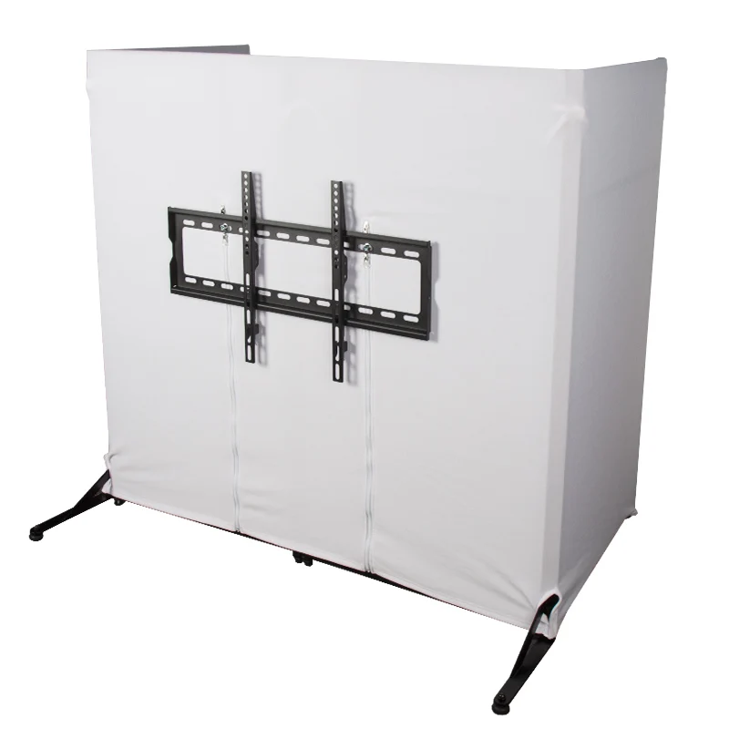 전문가용 접이식 DJ 부스 스탠드 (블랙 스크림 및 TV 브래킷 포함, 이벤트용 고강도 스틸 프레임)