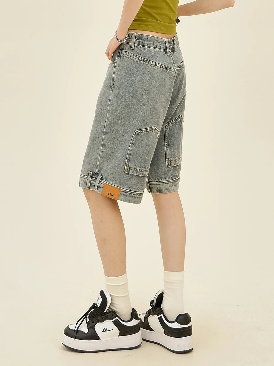 Reverse Wear Design Jeans Short Girl 2024 Summer New Loose Bf American Trendy Brand Retro Five Points