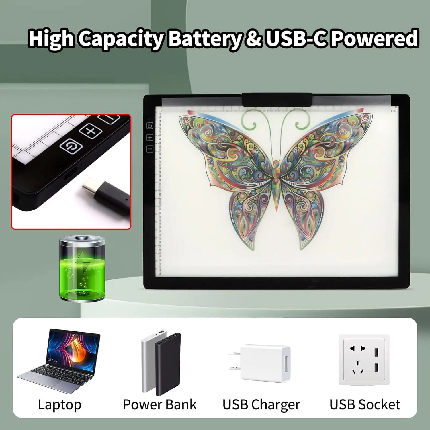 A4 Rechargeable Battery Powered Light Box Stepless Dimmable 6 Levels Brightness Cordless Light Board for diamond painting