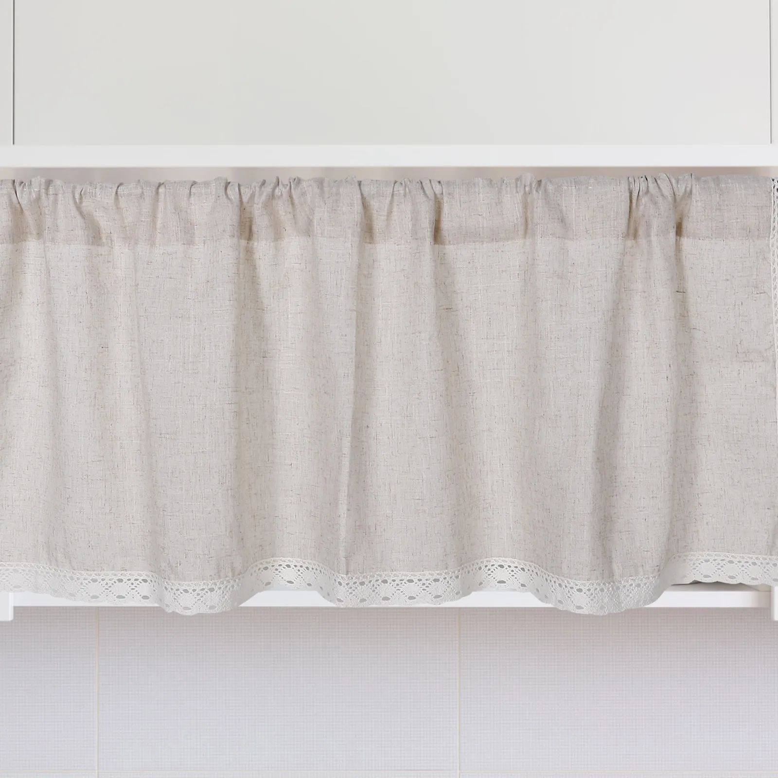 Linen Cotton Kitchen Short Curtain Washable Dustproof Sun Blocking Grease Resistant Farmhouse Decor