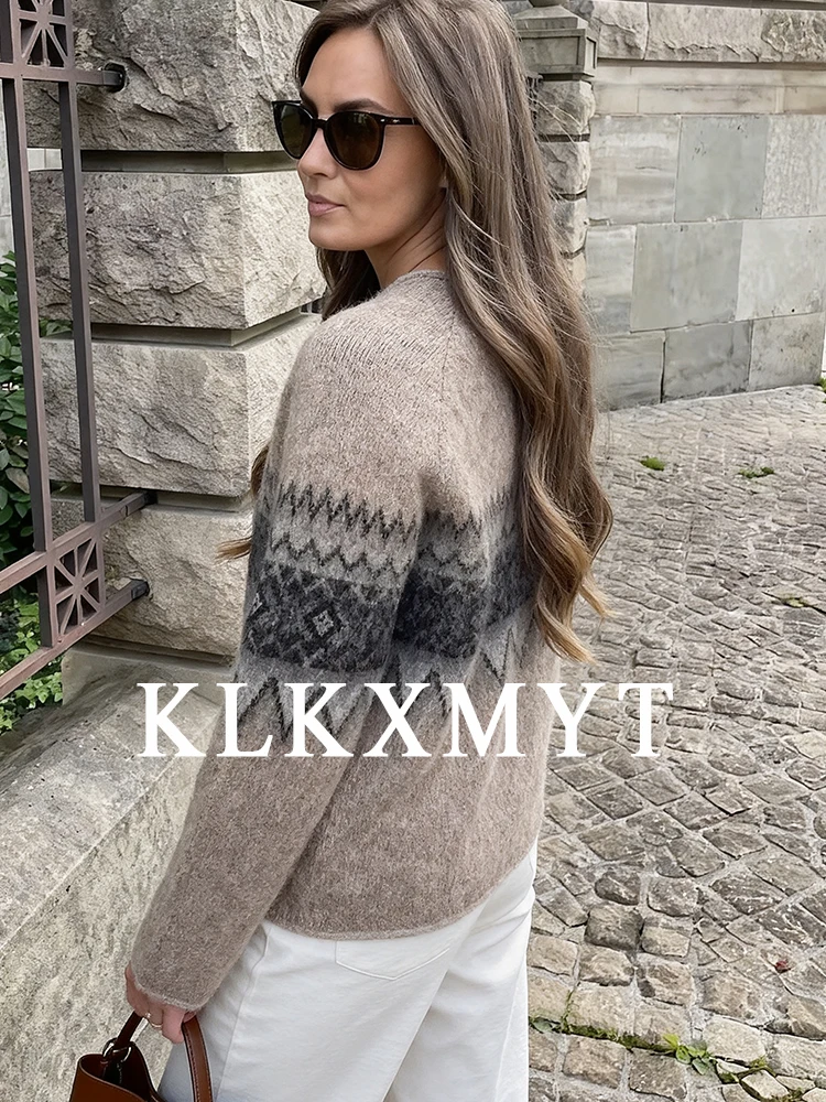 Camisola feminina pulôver 2025 outono inverno nova moda mangas compridas impressão camisola feminina pulôver elegante altura rua topo