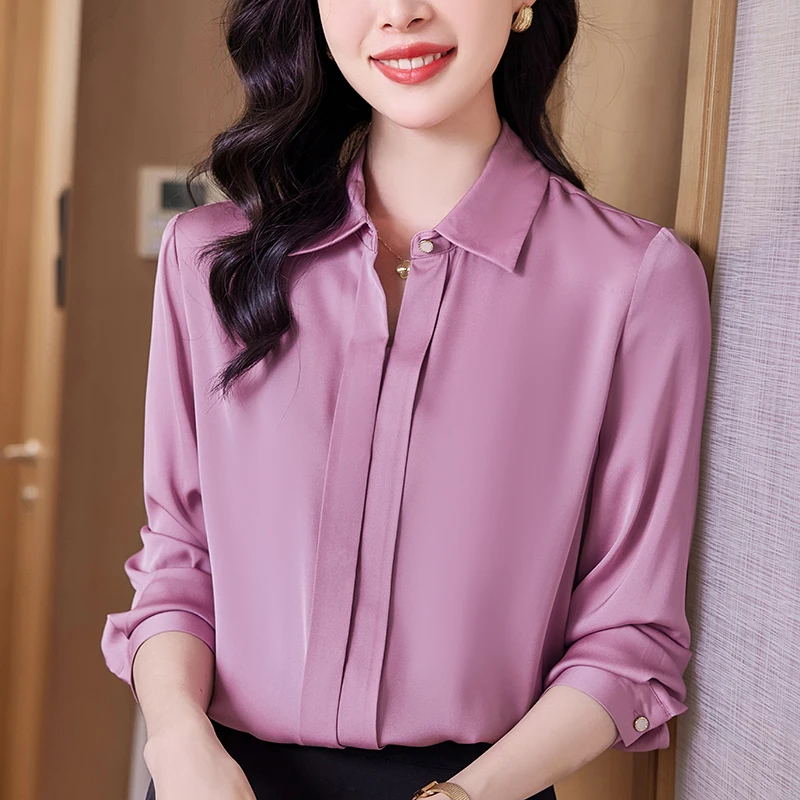 

Elegant Fashion Shirts And Blouses For Women Spring Autumn Long Sleeve Women's Solid Blouse Tops Office Lady Real Silk Shirt