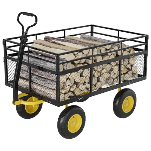 3-in-1 Heavy-Duty Steel Garden Cart, 1400 Lbs Garden Wagon, with 13 Inch All-Terrain Tires and Removable Mesh Side