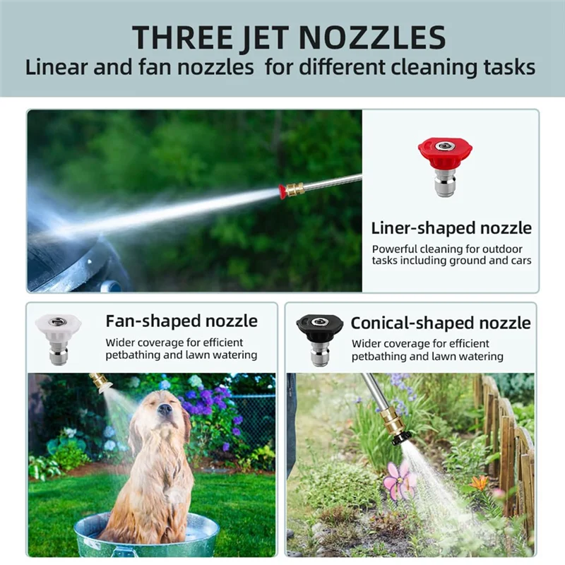 Dysza A45F-Jet, dysza do węża wysokociśnieniowego, narzędzia do myjek wysokociśnieniowych z 3 różnymi dyszami, trójfunkcyjna trzpieniowa dysza wysokociśnieniowa.