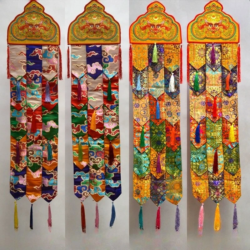 Tibetan Style Good Luck Cloud Five Colors Buddhist Prayer Flags Buddhist Hall Household Wall Surface Column Decorative Pendant