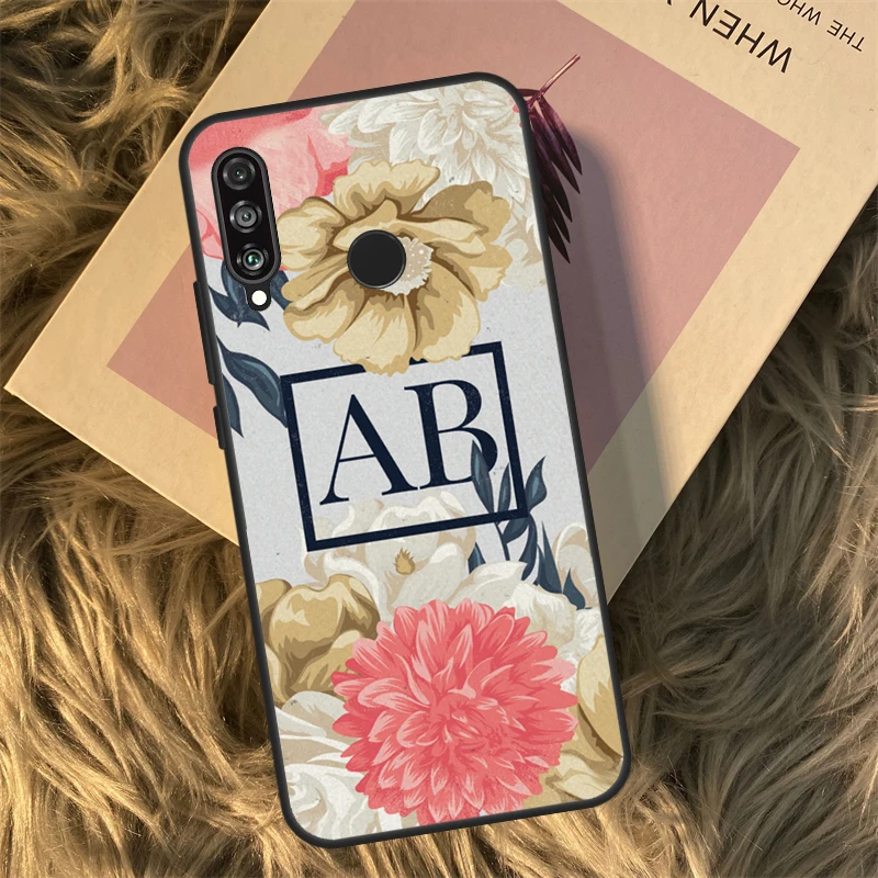 화웨이 P40 P20 P30 라이트 P50 메이트 50 프로 P 스마트 2019 아너 70 50 X8 X9 X9a 케이스에 대한 개인 꽃 이름 모노그램 Funda