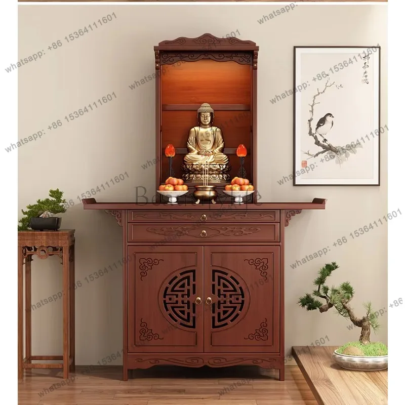 YJ New Chinese Style Buddha Shrine Cabinet Stand for Home Ancestral Altar Table Shelves Storage Rack