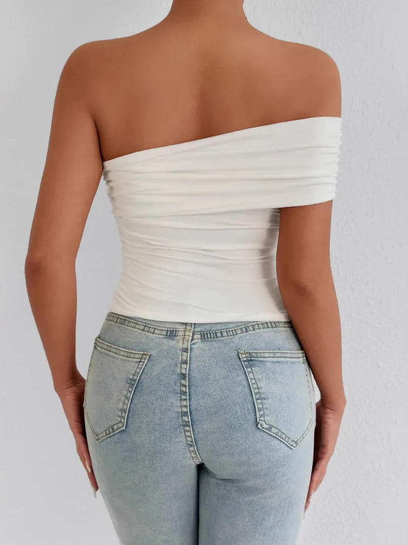 Summer New Faion Single oulder One-oulder Neline Slim Fit  Color Women's T-irt Sli Trendy Top for Ladies