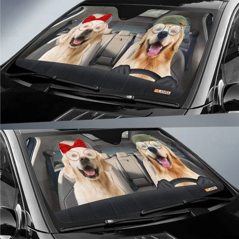 Golden Retriver Car Sunshade, Golden Lover, Golden Car Decor, Gift For Dad, Auto Sunshade, Dog Car Sun Protector PHT072205J02